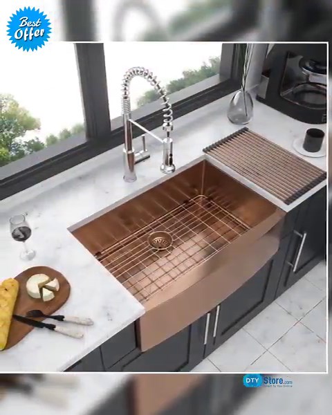 Rose Gold Farmhouse Sink - 36 Inch Stainless Steel 16 Gauge Apron Front Kitchen Sink