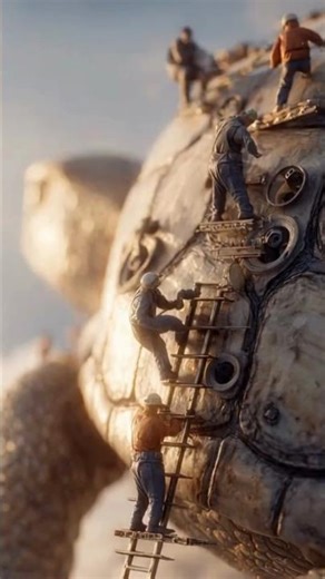 🐢🐢Mini Mechanics Fix a Giant Turtle Shell #shorts #youtubeshorts #miniature #satisfying #turtle #ai