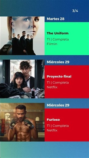 Series de estreno: 27/07 al 02/08