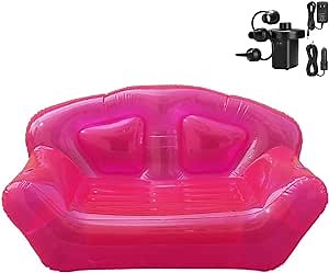 Inflatable Deck Chair with Air Pump, PVC Lounger Sofa for Indoor Living Room Bedroom, Outdoor Travel Camping Picnic Beach (Red)