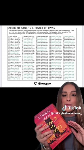 Here is how to properly tandem read Empire of Storms / Tower of Dawn in TOG! Hope this helps! Enjoy!!! #booktok #books #sjm #maas #maasuniverse #tandemread #empireofstorms #towerofdawn #mybooks #tog #throneofglass #fyp #mikaylasbooknook #greenscreen