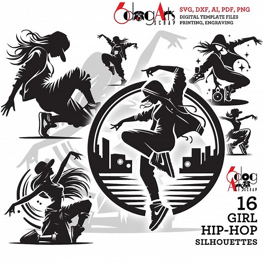 16 Girl Hip-hop Dancer Silhouettes Vector Digital Files SVG PNG Tumbler T-shirt Sublimation Laser Cut Engraving Printable Download JB-2096 - Etsy