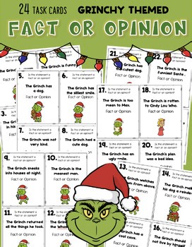 Grinch Fact or Opinion Game | Christmas ELA Task Cards | 24 Stations | 2nd Grade