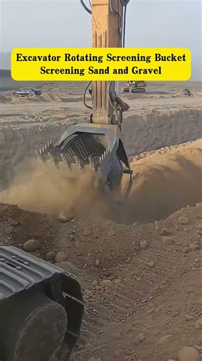 By attaching a rotating screening bucket to an excavator, you can easily screen sand and gravel.