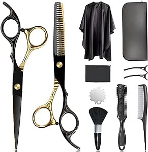 Hair Cutting Scissors, 10 in 1 Professional Hair Shears Set with 6.7” Stainless Steel Cutting Scissors, Thinning Shears, Comb, Cape, Haircut Scissors Shears Kit for Men and Women Barber, Salon, Home