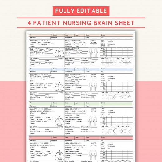 Editable Nursing Brain Sheet for Nurse Report Sheet for Nursing Cheat Sheet for Nursing Student Fillable Nurse Report Sheet Instant Download - Etsy