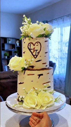 Birch Tree Wedding Cake Tutorial | 100% Buttercream Design #weddingcake #birchtree #wedding