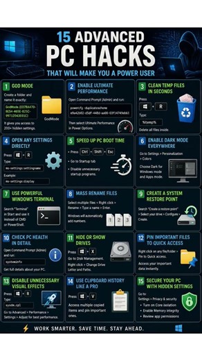 15 Advanced PC Hacks That Will Make You a Power User 💻⚡#PCHacks #WindowsTips #ComputerTips #tips