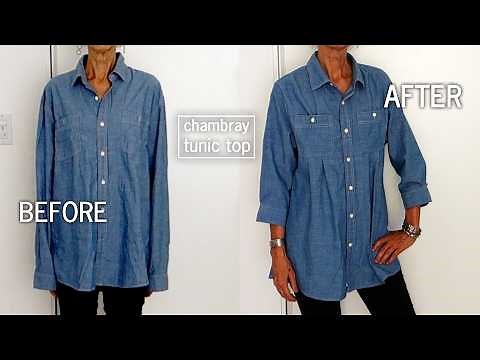 DIY MEN'S SHIRT REFASHION :: Upcycle oversized shirt to women's tunic dress