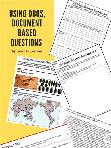 📜 Why DBQs Belong in Your Classroom! 🤔✍️ Document-Based Questions (DBQs) do more than just teach history—they build essential skills! 🏆 🔎 Critical Thinking – Students analyze primary & secondary sources to evaluate evidence. ✍️ Persuasive Writing – Crafting arguments based on historical documents strengthens writing skills. 📖 Engaging History Lessons – Interactive analysis makes history come alive! ✅ Authentic Assessment – DBQs provide deeper insights into student learning than multiple-cho