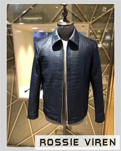 Crocodile Leather Jacket Men Black Jacket