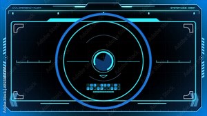 Signal transmitted HUD Sonar radar. Glow blue background with navigation radar. Animation on the moving navigation radar screen.