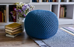 Chunky Knit Pouf, Indigo Ottoman, Floor Pillow, Large&small Pouf, Nursery Decor, Large Cushion, Footstool, Nursery Decor, Scandinavian Pouf - Etsy UK
