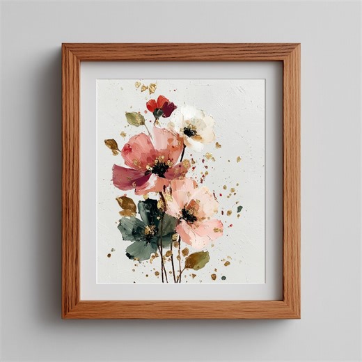 Earthy Red and Pink Flower Wall Art Printable, Loose Textured Oil Painting, Rustic Cottagecore Bloom Decor, Digital Download 828 - Etsy