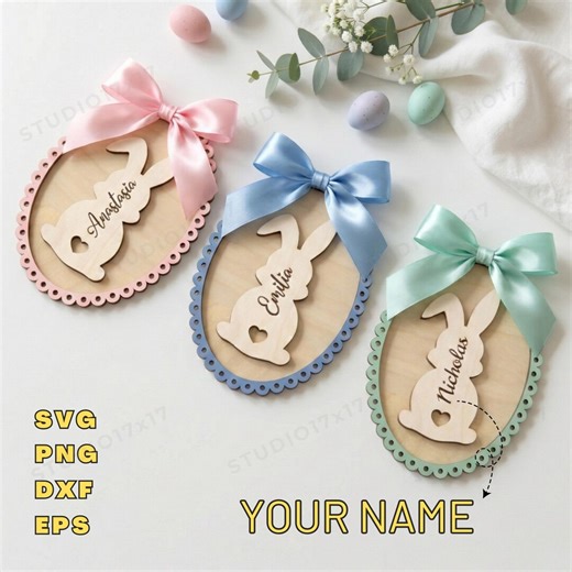 Personalized Easter Bunny Spring Gift Tag SVG, Custom Easter Laser Cut Files, Easter Bunny Gift for Family SVG, Osternhase SVG - Etsy