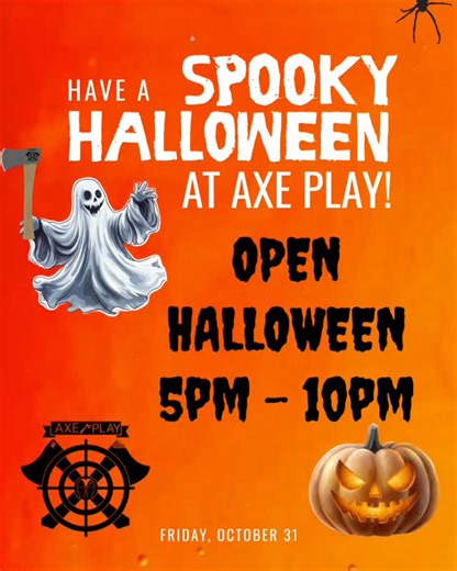 🎃 Halloween plans? Chuck sharp stuff with us! We’re open 5–10 PM—costumes encouraged, vibes high, bullseyes hotter than a witch’s cauldron. 🧙‍♀️ Book your lane now: axe-play.com 🪓 | Axe Play