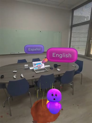 Mixed Reality - SPATIAL LINGO🧠✨ It's a mixed reality system in the same physical space. It can recognize objects around you in real time and teach you their English or Spanish names. In a way, it feels like throwing language learning directly into the real world. For some reason though— it detected a pigeon in the room 🕊️ and started teaching me volar / planear / gris … 🤣 Combining spatial understanding × language learning like this feels incredibly promising for education and training.