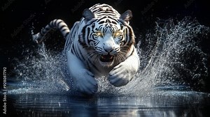 a tiger running in the water which is very beautiful and amazing. seamless looping time-lapse virtual 4k video Animation Background.