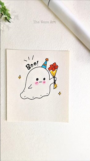 Day 29 of 30: Cute Kawaii Party Ghost Drawing 👻 #shorts