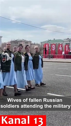 Wives of fallen Russian soldiers attending the military parade