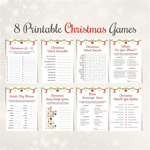8 Printable Christmas Games | Christmas Party Games | Holiday Games | Christmas Eve Games | DOWNLOAD - Etsy Canada