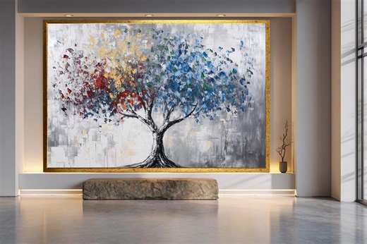 Abstract Colorful Tree Canvas Wall Art, Modern Tree of Life Painting, Contemporary Home Decor Print on Canvas - Etsy