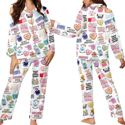 Book Lover Pajama Set, Bookish Print Long Sleeve Sleepwear for Readers - Etsy
