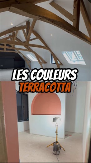 On a trouvé la vraie couleur TERRACOTTA 😨 Après une petite erreur de couleur dans notre chambre on a recommencé et franchement c’est vraiment beaucoup beaucoup mieux ! 😋 Notre grenier commence à envoyer également du pâté ! Hésite pas à nous dire ce que tu en penses 😄 Et on se retrouve bientôt pour la suite des travaux 🤪 #reno #renovation #maison #travaux #chantier
