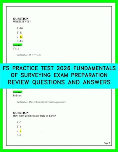 2026 FS Practice Test Fundamentals of Surveying Exam Prep Review Questions and Solutions