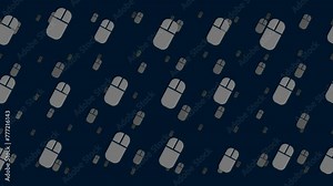 Computer mouse symbols float horizontally from left to right. Parallax fly effect. Floating symbols are located randomly. Seamless looped 4k animation on dark blue background Stock Video