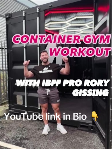 Training inside a shipping container gym with IBFF Pro Rory Gissing 💪 Full push workout now live on YouTube. Would you train in a container gym? #containergym #shippingcontainergym #containerconversion #gymsetup #rorygissing