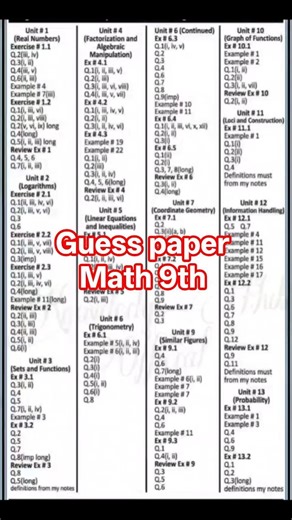 Math Guess Paper Class 9th According Revised Smart syllabus #ptb #class9 #viral #maths #foryou #9th