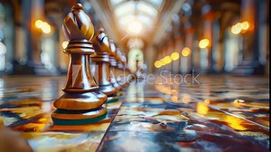 Chess board game to represent the business strategy with competition in the world market. and find out the best solution to meet target objective and goal