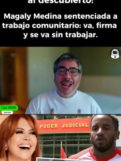 Magaly Medina sentenciada a trabajo comunitario: va, firma y se va sin trabajar. O peor: ¡firma sin ir! Fraude procesal, falsedad ideológica, tráfico de influencias y una soga al cuello para la Urraca. #magalymedina #magalytvlafirme#policianacionaldelperucorrupta #inpe #corrupcioninpe #jeffersonfarfan⚽ #keikofujimori #mariapiacopello #policianacionaldelperú
