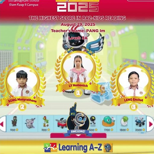 GEP HONOR ROLL CHART_RAZ-KIDS READING 2025_Top3 in August #razkids #generalenglishprogram #spssr2
