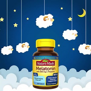 Put stress to bed. L-theanine helps put the mind at ease, while Melatonin may help with sleep†.😴 | Nature Made
