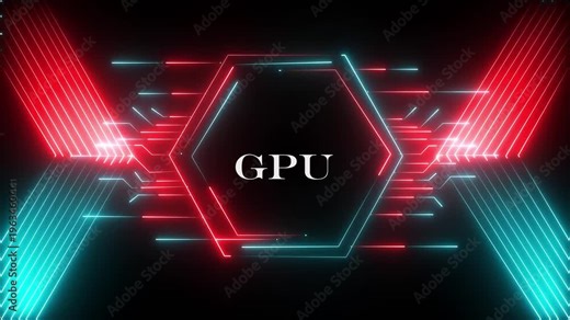 Neon GPU Processor Icon – Graphics Card, Video Processing and High-Performance Computing Concept