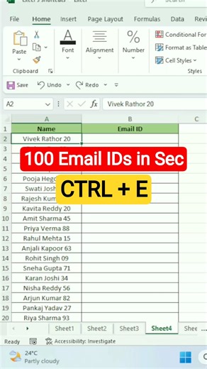 Create Email IDs in Excel‼️Excel Flash Fill Trick #Shorts #Excel #ShortsFeed