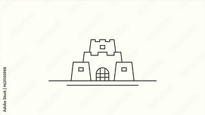 castle line art animation video in 4k resolution, flat castle motion clip