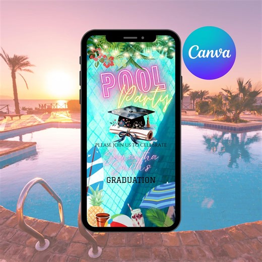 Graduation Pool Party Invite Template, Digital Girls Pink Class of 2026 Celebration Invite, College High School Grad Party DIY Video Evite - Etsy