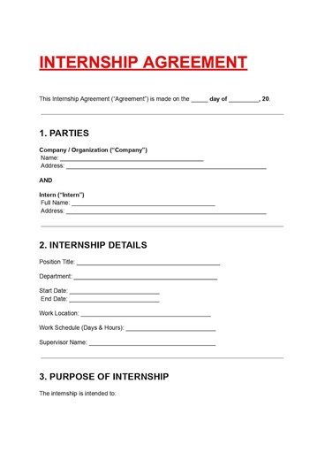 Convention de stage DOC PDF, Modèle de contrat de stage - Etsy France