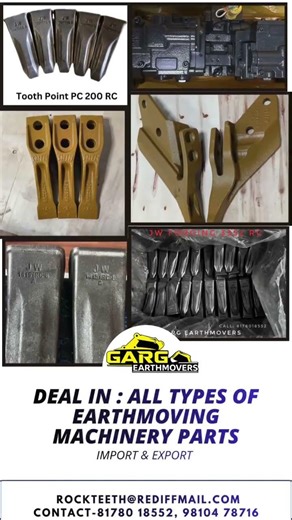 Heavy Duty Earthmoving Machinery Parts | Excavator Rollers & Rock Teeth | Garg Earthmovers