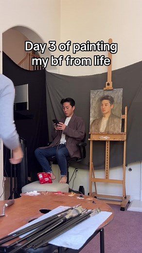 Day 3 of painting my bf from life using the sight-size method taught in my Florence atelier workshop last summer ✨ shoutout to bae for letting me exploit him for painting practice and content lol #sightsize #portraitpainting #traditionalart