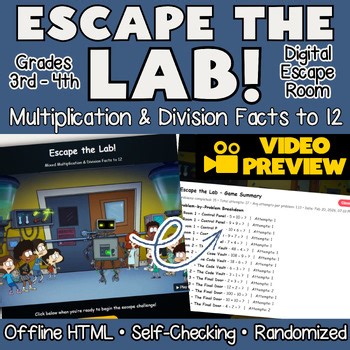 Multiplication Division Facts Escape Room Game Offline 3rd 4th Grade Activity