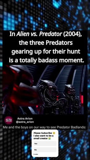 In Alien vs. Predator (2004), the three Predators gearing up for their hunt is a totally badass