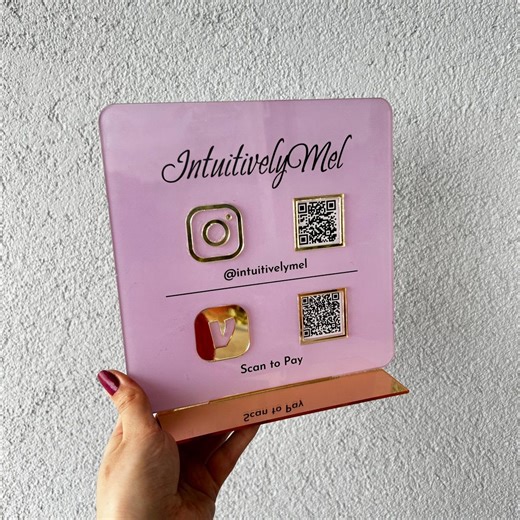 Luxury Acrylic QR Code Sign - Social Media Payment Display - Gold Mirror, Clear Acrylic, Custom Made for Reception or Salon - Etsy