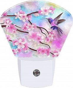 Night Light Flowers and Humming Bird Plug-in LED Dusk-to-Dawn Sensor Soft Night Lamp,Suitable for Home Bedroom Bathroom Hallway Stairs