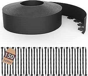 ESOHOT 4 inch Tall Landscape Edging Kit 80FT Garden Edging with 150 Spikes for Lawn Edging and Flower Beds (Black, 80FT)