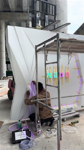 The decorative accent wall, now nearly finished with the installation of the LED strip lighting