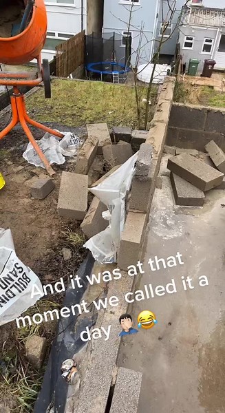 Concrete Block Work at Construction Site